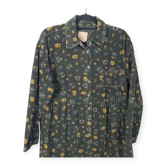Vintage 90's Corduroy Floral Dress SZ L A.M.I. Long Sleeve Collared Indie - Picture 2 of 7
